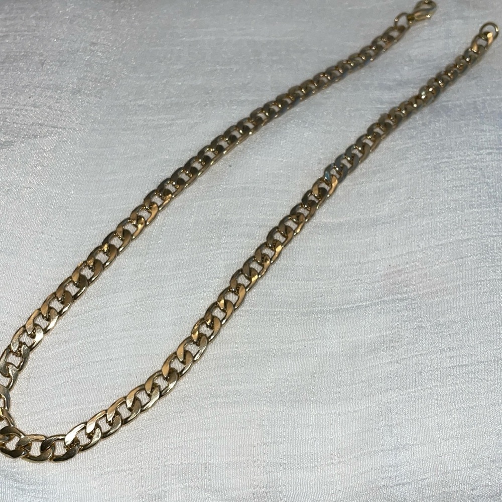 Two tone golden cut flat curve link chain 8mm x 24” unisex lobster clasp